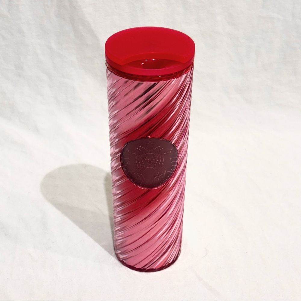 2022 Starbucks Holiday Candy Cane Swirl Acrylic Tumbler 16 oz Travel Mug Pink